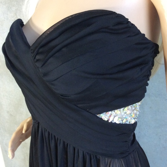 🌺 STRAPLESS DRESS HILO SHEER BLING PADDED MIDI HEART TOP HIGH LOW PETITE SMALL - Picture 2 of 16